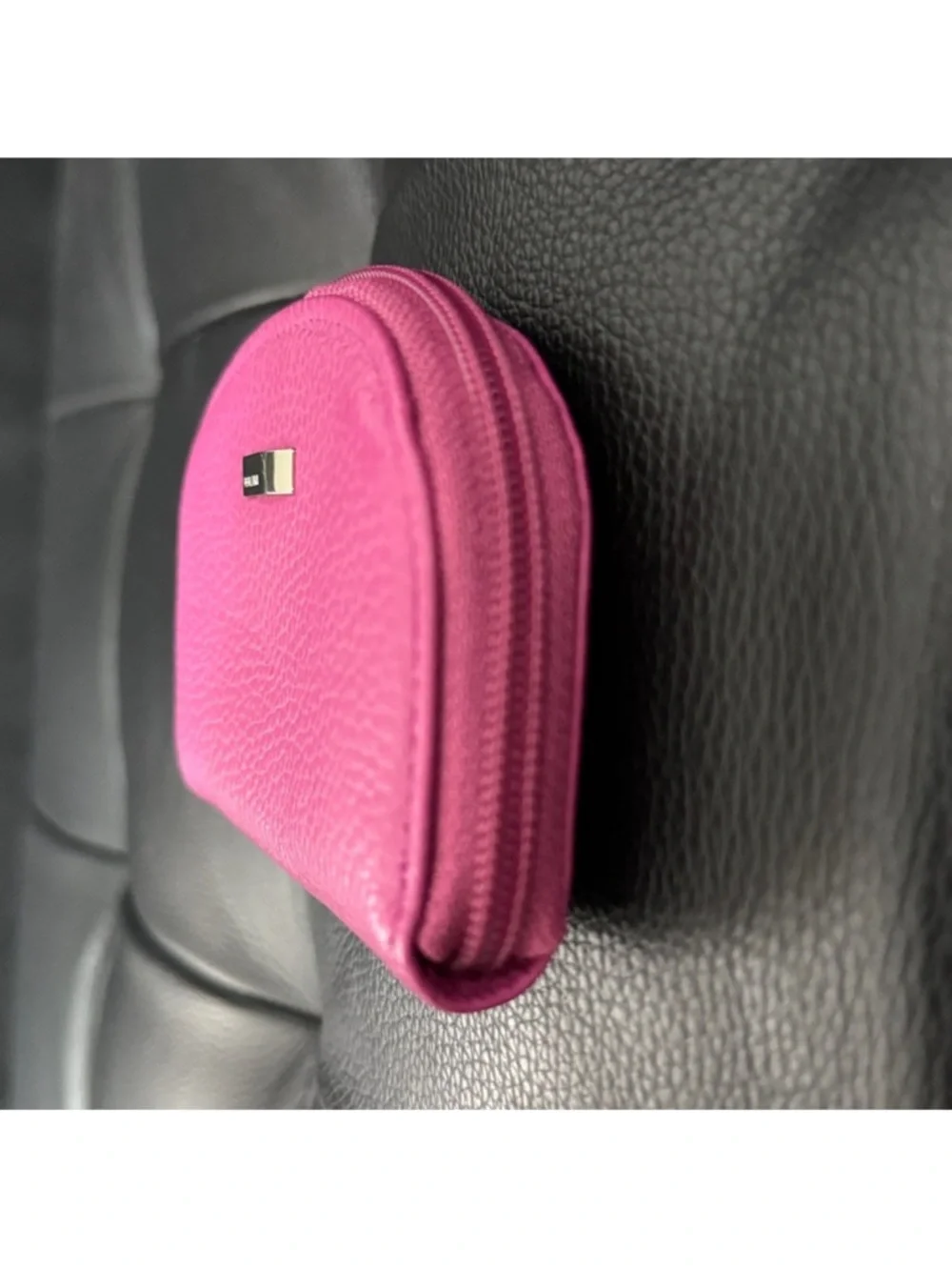 Perlina Hot Pink Pebbled Leather Zip Cosmetic Pouch